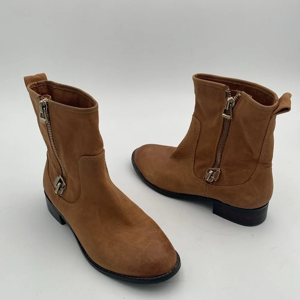 Antonio Melani Brown Ankle riding Boots Women 7.5 leather Side Zipper casual Y2K